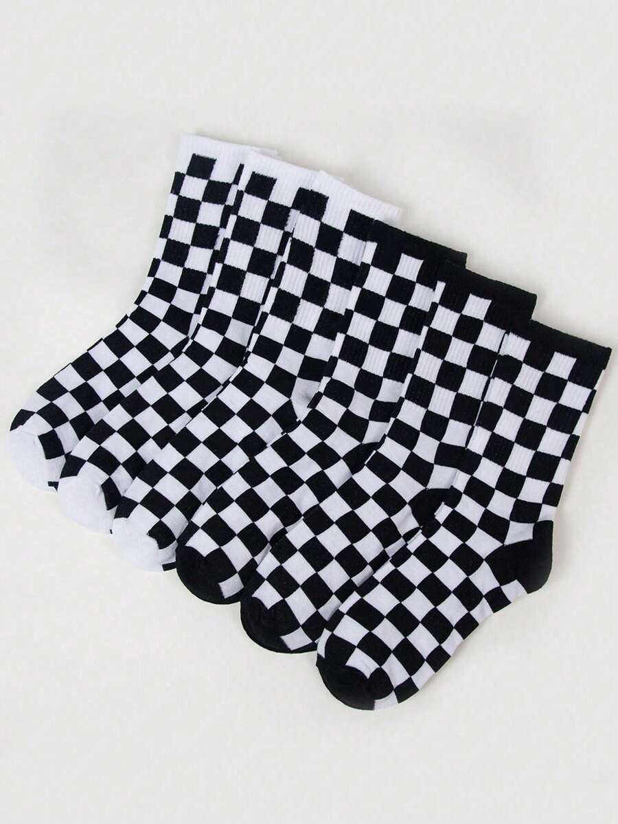 1/4/5/6 Pairs Black & White Women's Crew Socks, Personalized Fun ...