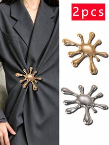 2pcs Metal Asymmetric Brooch, Multi-Functional Collar Pin, Premium Scarf Buckle And T-Shirt Waist Clip, Suit Sweater Cardigan Decorative Collar Pin Accessory - Multicolor - View 3