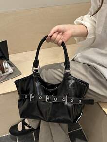 Tas Bahu Wanita Minimalis Serbaguna Desain Niche Terbaru Musim Gugur 2026 Warna Solid Tas Bahu Bawah Lengan - Hitam - View 8