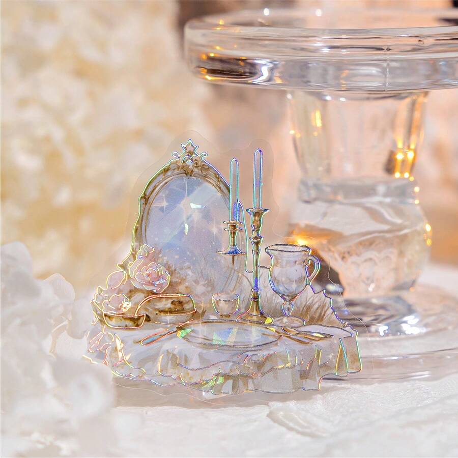 PET 3D Laser Silver Sticker Pack, Floral Wedding Dress Series, Vintage Dreamy Planner Decorative Stickers - one-size - View 1
