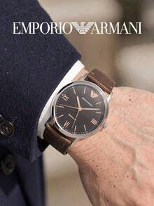Armani AR11503 Retro MOP Ladies Watch,Rose‑Gold Round Case Iridescent MOP Dial Crystal Roman Index Black Embossed Composite Strap Wristwatch - Brown - View 5