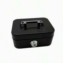 1pc Small Metal Lock Box With Key, Secure Storage Box, Glossy Black Finish. Suitable For Retailers, Individuals And Home Office Secure Storage. - Black - View 5