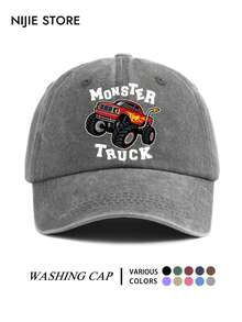 Fun Monster Truck Red Big Foot Off-Road Truck Pattern Hat, Vintage Washed Distressed Baseball Cap, Street Style Personalized Baseball Cap - A - View 5