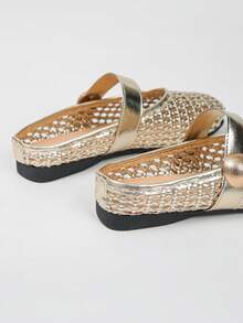 XfLadies' Fashionable Big Bead/Woven Shoes, Hollow Out Breathable And Comfortable, Suitable For Daily Casual/Shopping Wear. - Gold - View 9