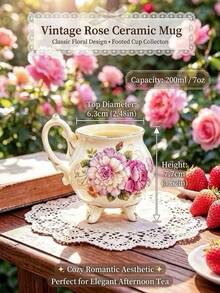 Cangkir Porselen Rococo Rose 7oz/200ml Cangkir Teh Elegan dengan Alas, Cocok untuk Teh Herbal, Latte, Cappuccino, Dekorasi Pesta Teh Gaya Pedesaan, Hadiah - Bunga Peony - View 5