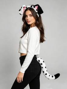 1pc/2pcs/3pcs Plush Headband Collar Tail Set, Animal Headband Tail Collar Costume Set, COSPLAY Performance Outfit - Multicolor - View 2