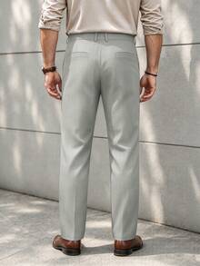 Men's Straight Leg Dress Pants, All-Season Commuter Business Casual Long Trousers, Back Pocket Design Slim Fit Suit Pants - Light Grey - View 2