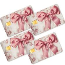 4pcs Vintage Pink Ribbon Bow Bank Card Stickers, Removable No Residue Waterproof Scratch-Resistant Credit Card Decorative Stickers - View 3