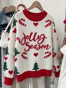 Plus Size Christmas Jacquard Casual Fashion Long Sleeve Knit Pullover Sweater - Multicolor - View 2