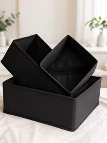 Fabric Storage Bins Set, Foldable Open Storage Boxes, Drawer Organizer Containers For Clothes Socks Underwear, Wardrobe Closet Storage, Black - Black - View 1