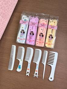 6pcs Cartoon Comb Set, Plastic Hair Combs With Wide Tooth, Fine Tooth And Pointed Tail Comb, Cute Macaron Color Detangling Comb Set Suitable For Women And Girls, Anti-Static Styling Comb Set For Daily Hair Care - Multicolor - View 10