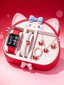 6/1pc Unisex Teen Fashion Digital Pattern LED Screen Electronic Watch With Butterfly Jewelry Set Including Necklace, Bracelet, Ring And Earrings, Perfect For Students Daily Wear, Back To School Season, Back To School Gift, Multi-Holiday Gift Choice (Gift Box Not Included) - Multicolor - View 12