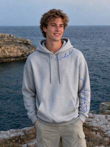 Men's Autumn/Winter Casual Minimalist Letter Print Loose Fit Hoodie - Grey - View 1