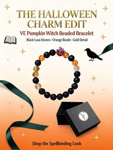 [VE]1pc European & American Punk Gothic Style Halloween Customized Bracelet, Volcanic Rock With Malaysian Jade Agate, Wizard Pumpkin Niche Design, Halloween Party Outfit Accessory, Random Color - Bracelet - View 7