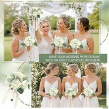 Wedding Bridal Hand Bouquets Ivory White Artificial Roses For Bride Bridesmaid Marriage Proposal Party Church Decoration - White - View 8