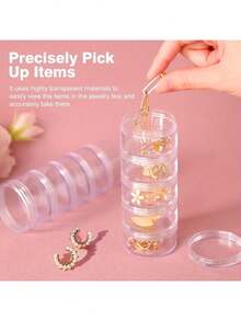 Multi-Layer Stackable Transparent Jewelry Storage Box, Rotating Clear Plastic Jewelry Organizer Can, Suitable For Earrings, Rings, Brooches And Small Accessories - Multicolor - View 9