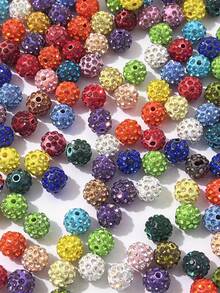 50/100pcs 10mm Mixed Color Rhinestone Shamballa Style Beads, Large Hole Pave Crystal Round Beads, DIY Bracelet Necklace Jewelry Making Supplies - Multicolor - View 2