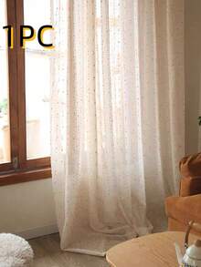 1pc Vintage Style Linen Transparent Curtain With Orange Candy Beads - Rod Pocket Design, Easy To Hang, Perfect For Bedroom, Living Room, Office Decor - Orange - View 10
