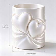 1pc 3D Heart Relief Makeup Brush Holder, Ruffled Cylindrical Vanity Organizer, Aesthetic Cosmetic Storage Cup For Desk Dresser, Home Decor & Bathroom Accessories - Multicolor - View 9