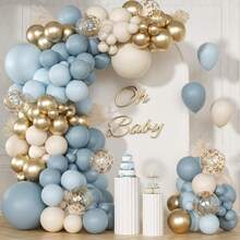 134pcs Blue & Gold Sequin Balloon Garland Kit With 2 Balloon Accessories, Decorative Balloon Arch Set, Perfect For Birthday, Wedding, Baby Shower, Wall Backdrop, Home Holiday Party Decorations - View 1