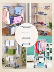 Foldable Extra Large 4-Tier Clothes Drying Rack, Equipped With Universal Wheels, Side Hooks, Large Drying Space, Stable Structure, Space Saving, Suitable For Balcony, Laundry Room, Indoor And Outdoor, Adjustable Movable Clothes Drying Rack. - Random Color - View 7