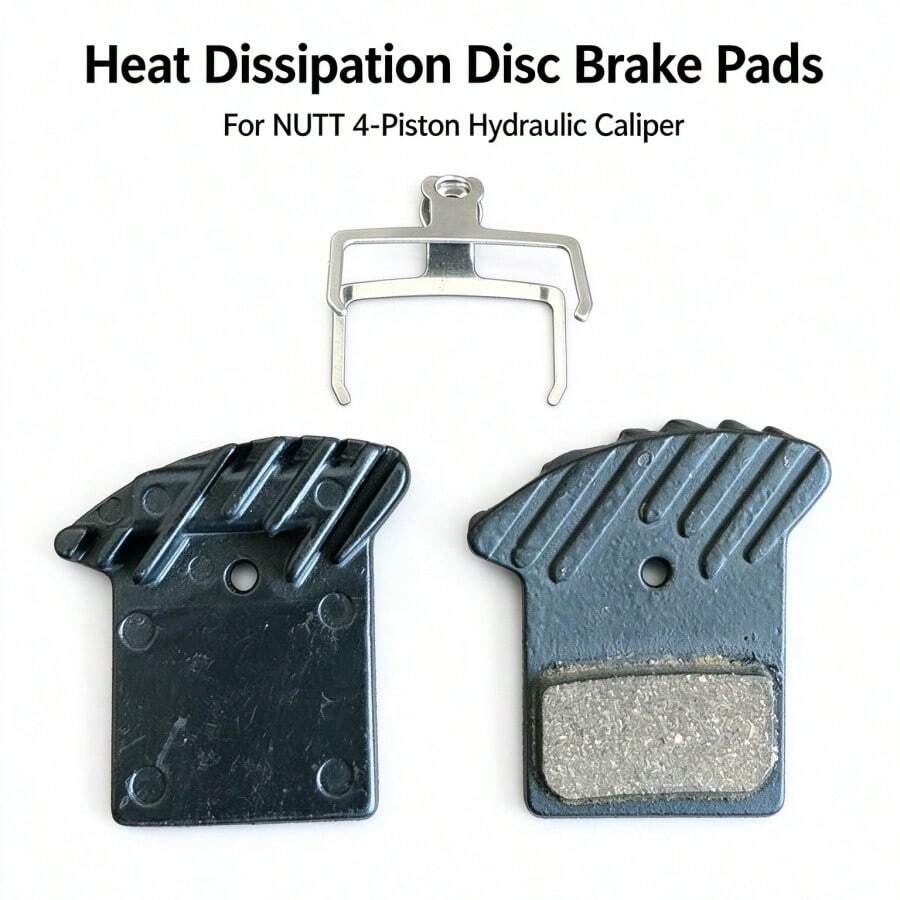 Má phanh đĩa bán kim loại có vây tản nhiệt, bộ 2 má phanh + 1 kẹp lò xo cho kẹp phanh NUTT 4 piston