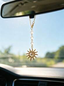 1pc Crystal Beaded Alloy Sun Pendant Car Rearview Mirror Hanging Decoration Car Interior Decor Accessory Creative Car Ornament - A - View 3
