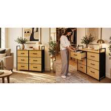 صندوق تخزين أدراج قماشي من ModernHome مع سطح من خشب MDF وإطار معدني، منظم غرفة نوم ب- 6 أو 8 أدراج، بتأثير خشبي ولون أسود - مشاهدة 3