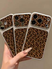 1pc Electroplated Silver Large Camera Window Phone Case, Large Camera Window Phone Case, Silver Frame Large Window Leopard Print Small Skull Phone Case, Cool Dark Style Full Coverage Anti-Drop Silicone Soft Shell, Compatible With Apple 11, 12, 13, 14, 15, 16, 17, 18 Pro Max, Galaxy, Honor, Phones, Designed For Women And Girls With Minimalist, Cute And Exquisite Style - Silver - View 4