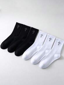 1/2/6 Pairs Men's & Women's Cross Pattern Sports Casual Socks, Breathable Sweat-Absorbent Socks, And Versatile Style - Multicolor - View 7