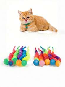 1pc Cat Tail Bouncing Ball Cat Toy, Colorful Bouncing Ball Cat Toy With Plush Worm, Interactive Bouncing Ball Cat Tail Supplies, Cat Party Gift, Random Ball Color - Multicolor - View 7