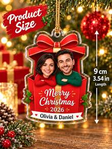 1pc Personalized Couple Gift Box Christmas Ornament,Custom Photo Name 2026 Ornament, Couple Holiday Keepsake, Christmas Tree Decor,Christmas Gift - Multicolor - View 7