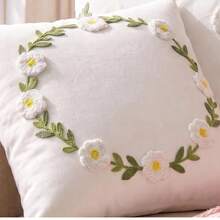 FAUNUS 1pc Cute Daisy Leaf Floral Embroidered Pillowcase, Soft Floral Cushion Cover, Girls Bedroom Aesthetic Room Decor, Comfortable Sofa Living Room Spring Home Decor Pillowcase, Pillow Insert Not Included - Multicolor - View 5