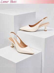 Voguish Pointed Toe Slingback Pumps, Unique Kitten Heel, Gala & Reception Wear, Fashion Women Dress Heels - White - View 1