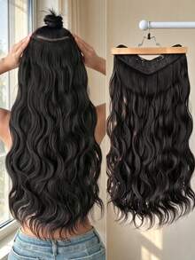 HEYPINK U-Shaped Clip-In Hair Extensions, Black, 24 Inch Long, Natural Wavy Curly Hair, Synthetic Fiber Hair Pieces - Black - View 11