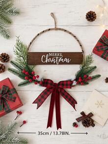 聖誕前門花環，鄉村風圓形繩圈掛飾附 Merry Christmas 木質牌，農舍風節日裝飾，適用前門、門廊、牆面、窗戶，室內外聖誕家居裝飾，送給家人朋友的聖誕禮物 - 彩色 - 查看 7