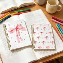 DANPERJI A5 Spiral Notebook, Designed For Bow Lovers, Pink Bow Cover, Includes Lined Pages, Monthly Calendar Layout, Colorful Pages, Suitable For School Supplies, Diary/Stationery Use - A - View 11