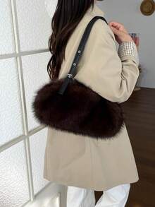 Fashionable Plush Women's Shoulder Bag 2026 Autumn New Versatile Large Capacity Fuzzy Bag - Coffee - View 8