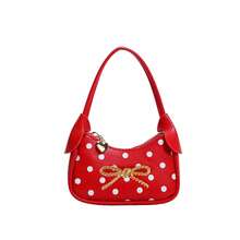 Red Polka Dot Kids Mini Handbag, Cute Gold Bow Decor Small Bag For Girls, Princess Style Accessory Handbag For Party - A - View 8