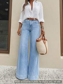 Teen Girl Casual Daily Commute Fashion Stretch Comfortable Washed Flare Jeans - Light Wash - View 2