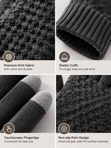 3pcs/Set Unisex Winter Knit Hat Set, Warm Thickened Knit Hat With Scarf And Touchscreen Gloves, Thick Cold-Proof Weather Accessories, Suitable For Outdoor Daily Wear, Solid Color Casual - Multicolor - View 7