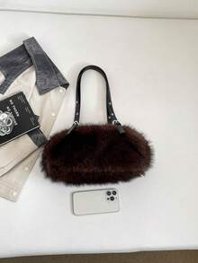 Fashionable Plush Women's Shoulder Bag 2026 Autumn New Versatile Large Capacity Fuzzy Bag - Coffee - View 4