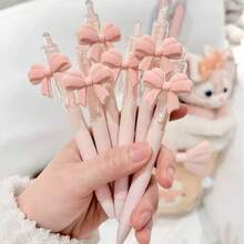 12pcs Cute Pink Bow Gel Pen Set, Girly Style Clickable Black Ink Pens 0.5mm Fine Tip, Smooth Fast-Drying Writing, Suitable For Students Exams, School Office Stationery - A - View 4