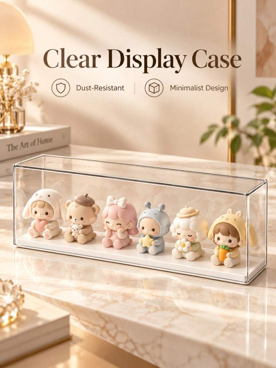 1pc Transparent PET Blind Box Display Case With White Base, Dust-Proof Mini Figure Storage Box, Slim Space-Saving Desktop Bookshelf Bedroom Storage Box, Suitable For Mini Dolls, Action Figures And Collectibles - Multicolor - View 1