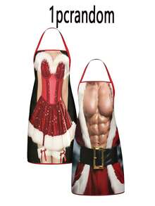 2pcs/1pcrandom Christmas Apron With Christmas Pattern - Christmas Green Elf Print Pattern, Couple Aprons For Men And Women, Suitable For Christmas Party, Apron Kitchen, - Multicolor - View 10