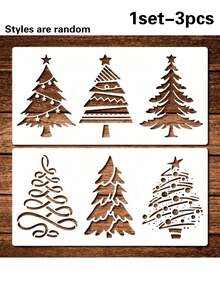 2 Sets Of 6pcs Christmas Tree Stencil Set, 11.8X5.9 Inches, Reusable Plastic Material, Multiple Design Patterns, Suitable For Painting, Crafts, Home Decor, Wood, Walls, Windows, Greeting Cards, Canvas, Art Supplies - A - View 8