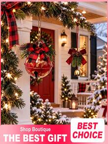 Single Item / Mixed Set Of 2 (Large Bell + Small Bell): Large Vintage-Style Christmas Bells (With Jute Rope), Decorated With Christmas Bows And Pine Cones; Suitable For Christmas Trees, Weddings, Gardens, And Porches,Christmas Home Decor - Multiple Styles - View 1