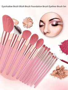 1 Set Complete High-Quality Professional Makeup Brushes, Including 13 Makeup Brushes + 1 Makeup Sponge + 2 Round Brushes + 1 Storage Bag. Soft And Fluffy Foundation Brushes, Contour Brushes, Perfect Gift To Meet Girls' Beauty Needs - Multicolor - View 3