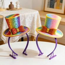 Rainbow Color Mini Top Hat Headband With Multicolor Feathers, Rainbow Feather Headband Top Hat For Halloween Party, Tea Party Decoration - Top Hat Headband - View 1