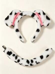 2pcs Set Cute Cartoon Spotted Dog Ear Headband And Tail Set, Animal Hair Accessories Plush Headband And Tail, Cosplay Performance Costume Props - Multicolor - View 1